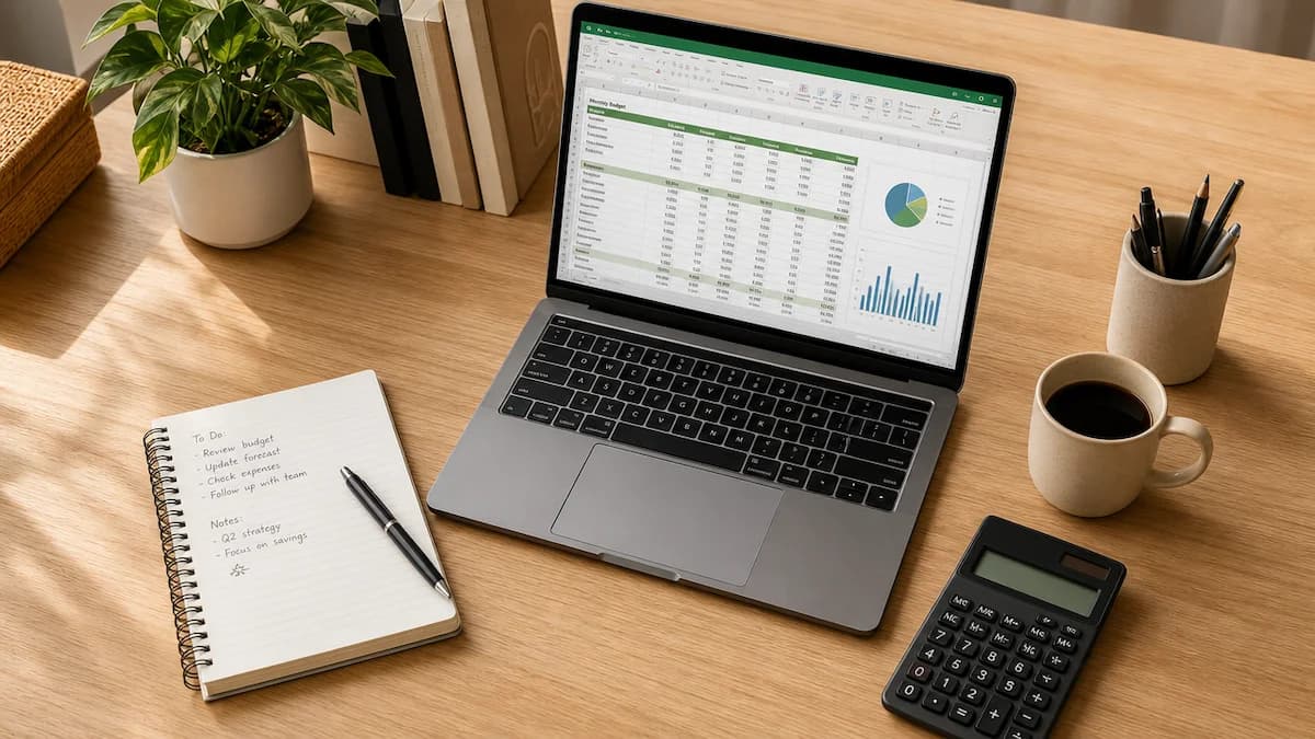 Laptop showing organized financial spreadsheets